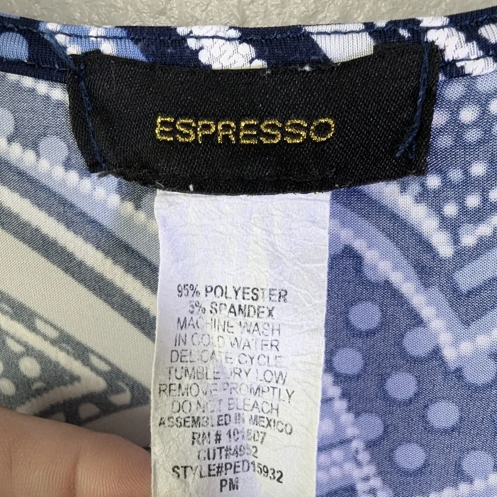 Expresso women's blue, black,white deco dress with tie front size petite medium